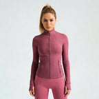 Women's Full-Zip Long Sleeve Yoga Jacket – Slim Fit Workout Jacket with Thumb Holes & Side Pockets, 5 Colors Available