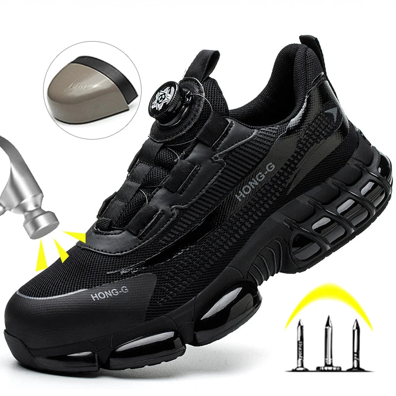 Men's Work Shoes  Rotary Buckle Work Sneakers Protective Shoes Safety Industrial Puncture-Proof Anti-Smash Steel Toe Shoes