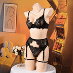 Elegant Lingeries Sexy Hot Exclusive Coffee Bra Belt Thong 3PC with Leg Circles Cute Intimate Lace Tempted Tipsy Set