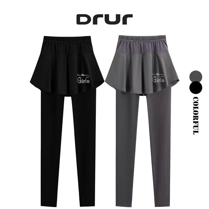 DRUR Women's 2-in-1 Sports Skirt Pants Pocket High Waist Yoga Women’s Sports Leggings Gym Running Tennis  Yoga Pants Y2K