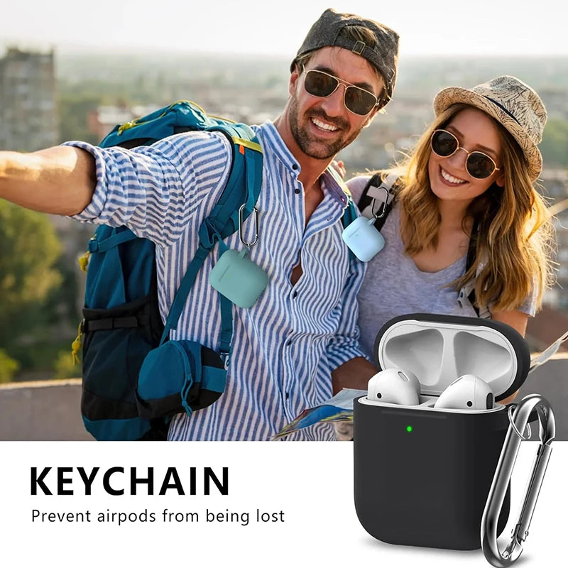 Silicone Cases With Hook For Airpods1/2 Protective Shockproof Wireless Earphone Cover For Airpod 2 1 Box Bags With Cleaner Kit