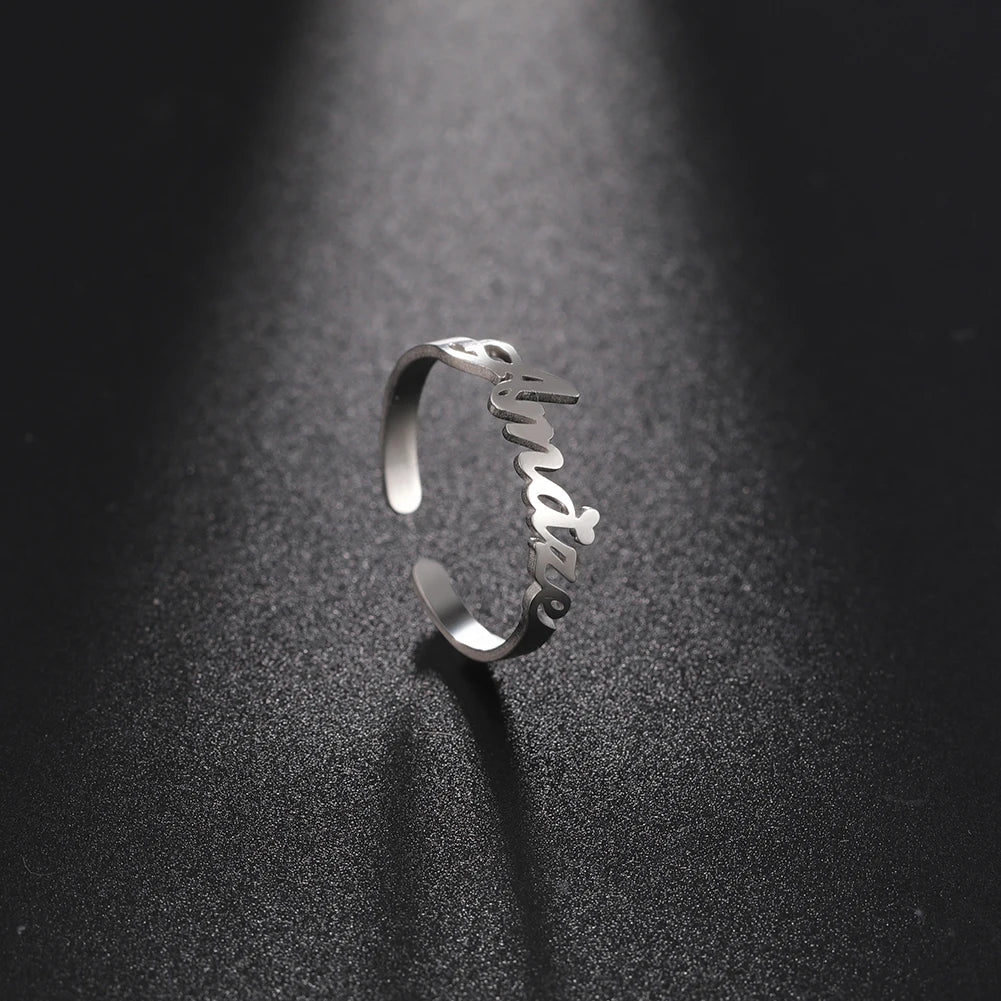 Custom Double First Name Finger Ring For Women Men Personalized Couple Family Gift Gold Color Stainless Steel Metal Jewelry Main image