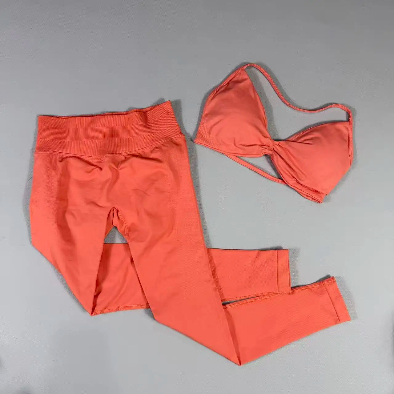 UETEEY Set For Woman Strappy Yoga Bra Sports Top Workout Leggings Set Seamless Gym Set Fitness Clothes Outfit Activewear
