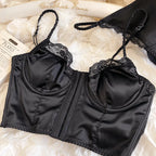 Summer Women Lingerie Set French Sexy Lace Ultra Thin Bra Set Silk Fabric Comfort Adjustable Strap Bralette Thongs Underwear Set