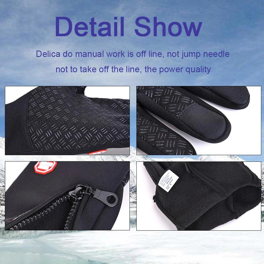 Winter Cycling Gloves Men Women Motorcycle Fleece Sport Zipper Autumn Touch Screen Warm Water-Repellent Windproof Non-slip Glove