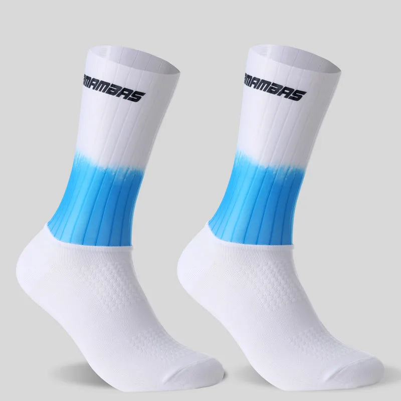 Anti Slip Silicone Summer Aero Socks Whiteline Cycling Socks Men Bicycle Sport Running Bike Socks Calcetines