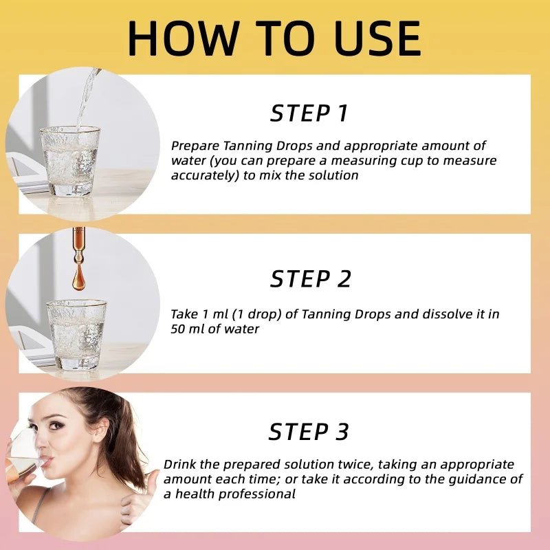 Vitamin-Enriched Tanning Drops 60ml - Beta-Carotene Formula Naturally Enhances Skin Color for a Sun-Kissed Glow Without UV.