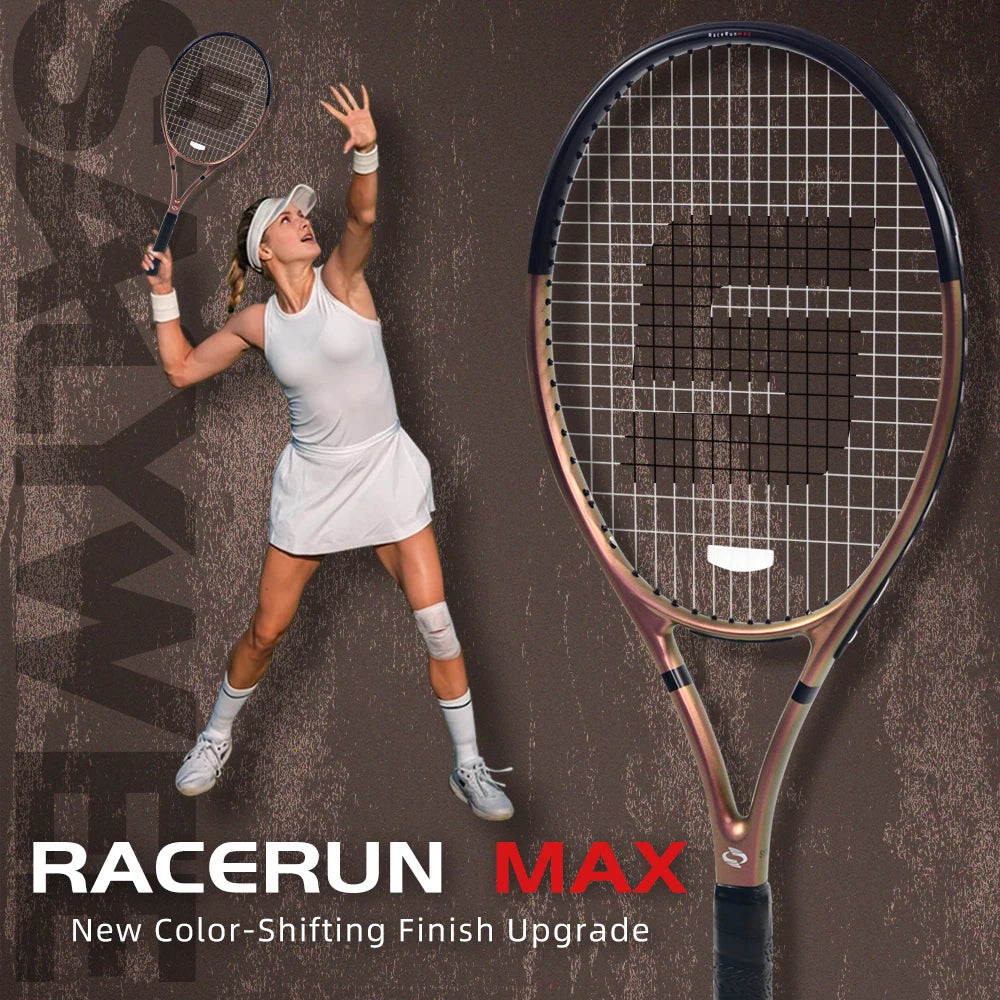RaceRun-MAX Composite Carbon Tennis Racket, 295±10g Lightweight, 325mm Balance, One-Piece Stable Frame, 50-60lbs, for Advanced Main image