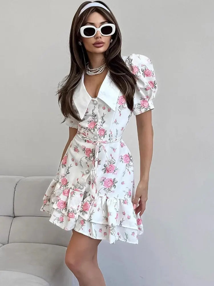 Tossy Printed Lapel Fashion Mini Dress Women's Short Sleeve Patchwork Contrast Elegant Summer Dress 2025 Female Bodycon Dress Secondary image