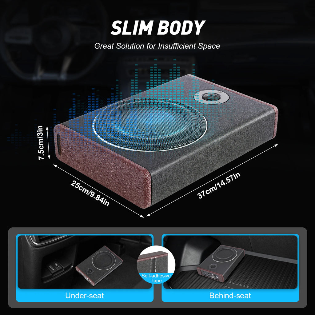 8 Inch Ultra Slim Car Subwoofer Under Seat 12V 600W Car Active Subwoofer Compact Car Bass Audio Car Stereo Amplifier Speaker