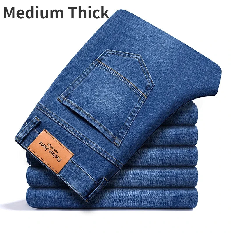 Man Pants Office Business Jeans Men Classic Blue Black Cotton Stretch Straight Denim Pants Male Brand Trousers