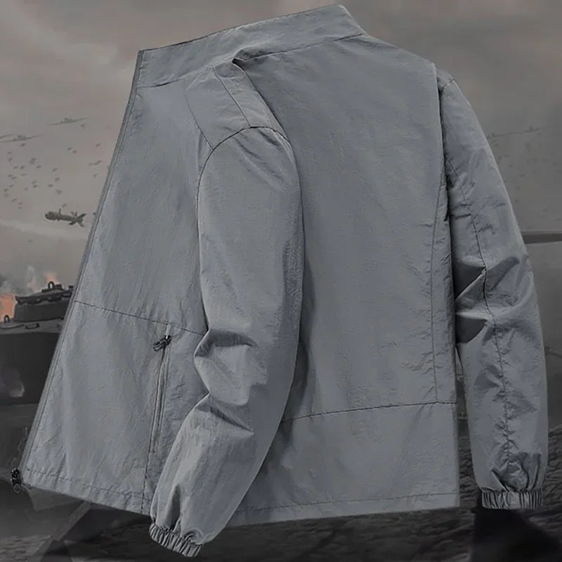 Men's Stand Collar Jacket Spring Breathable Lightweight Anti-Wrinkle Windbreaker Outdoor Sport Casual Quick-Drying Work Jackets