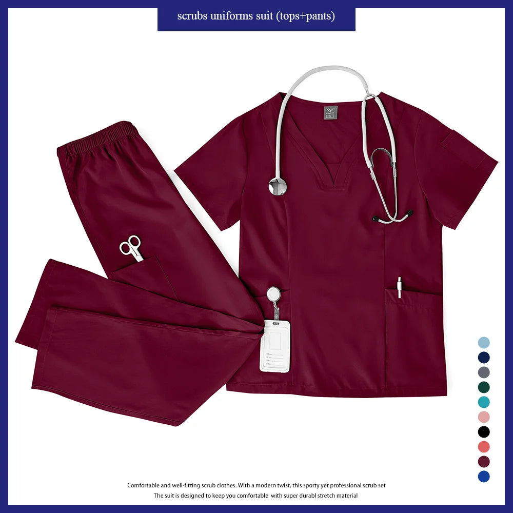 Niaahinn Scrubs Uniforms Sets Wholesale Medical Scrub Stretch Suit Healthcare Nursing Uniform Unisex Surgical Uniforms Woman Men