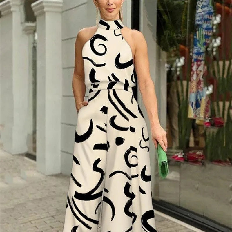 Sexy Sleeveless Jumpsuit Office Lady Spring Summer Fashion Casual Off Shoulder Print Jumpsuits For Women 2024 One Piece Rompers