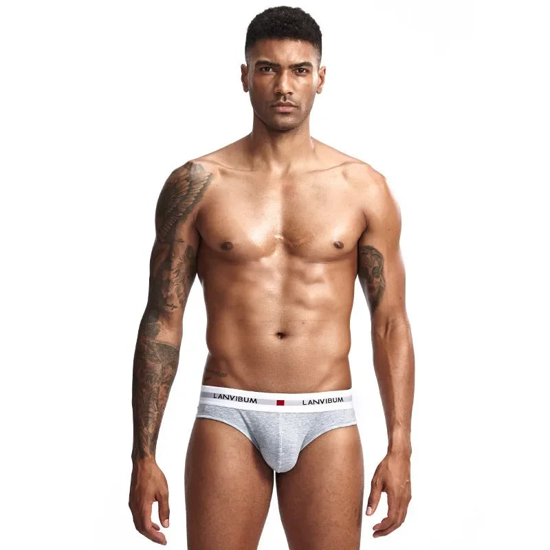 3pcs【LORIEN CREST】Men's Pure Cotton Low Waist Elastic Sexy Loose Breathable Youth Pant Headband Underwear Summer Cotton Briefs
