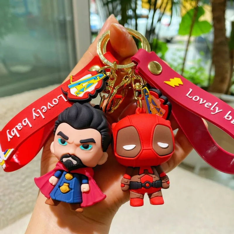 Marvel cartoon Avengers cute silicone doll keychain Spiderman Iron Man Captain America Hulk Thor Batman school bag pendant