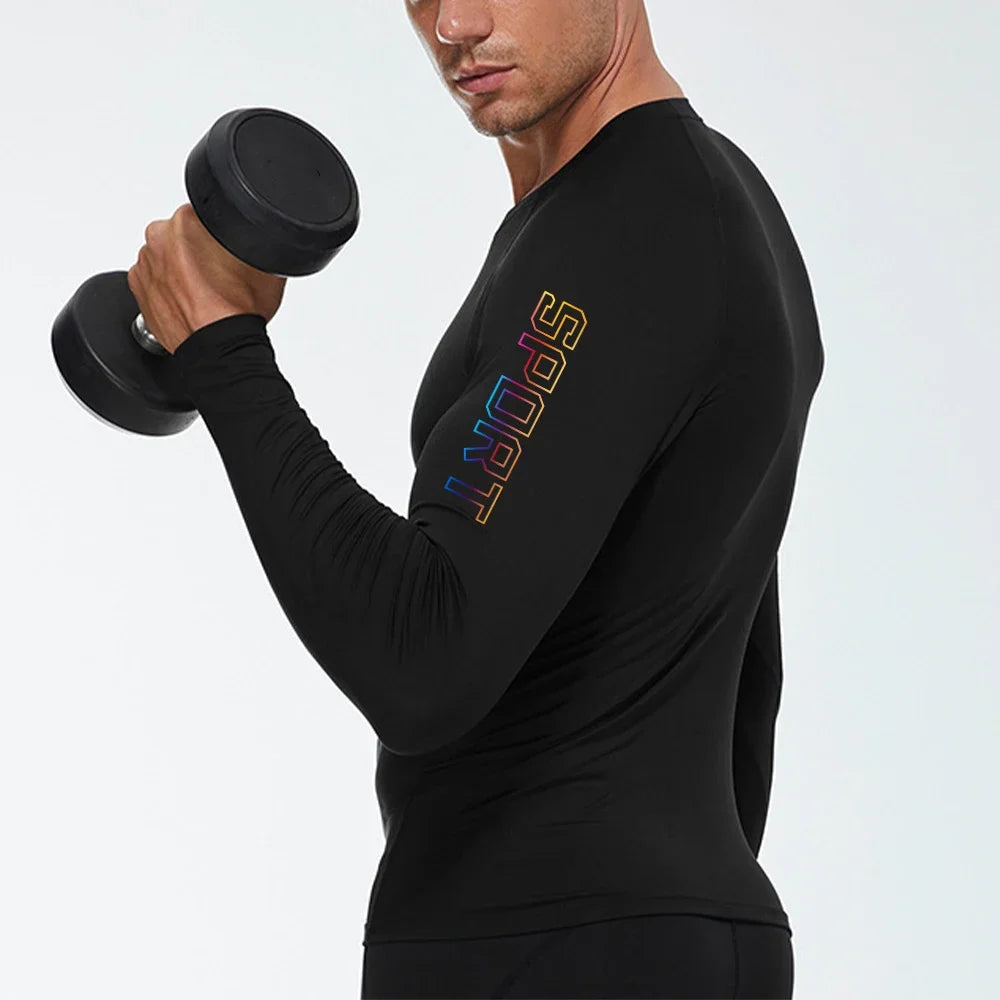 Men's Compression Long Sleeve Shirt Black Fitness T-shirt Male Running  Quick Drying Gym Top Sun Protection Sports Base Layer
