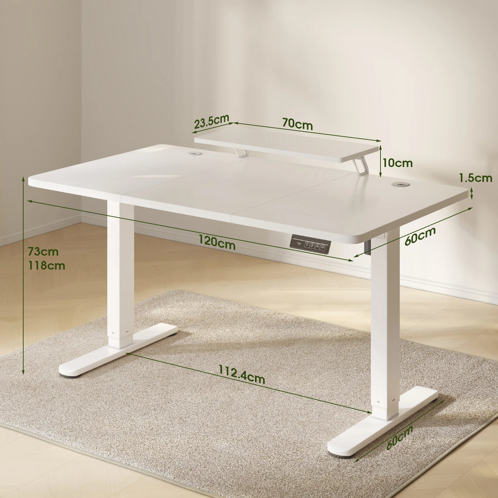 Devoko Height Adjustable desk Electric 120 × 60cm with Monitor Stand Ergonomic Seat Standing Desk (White)