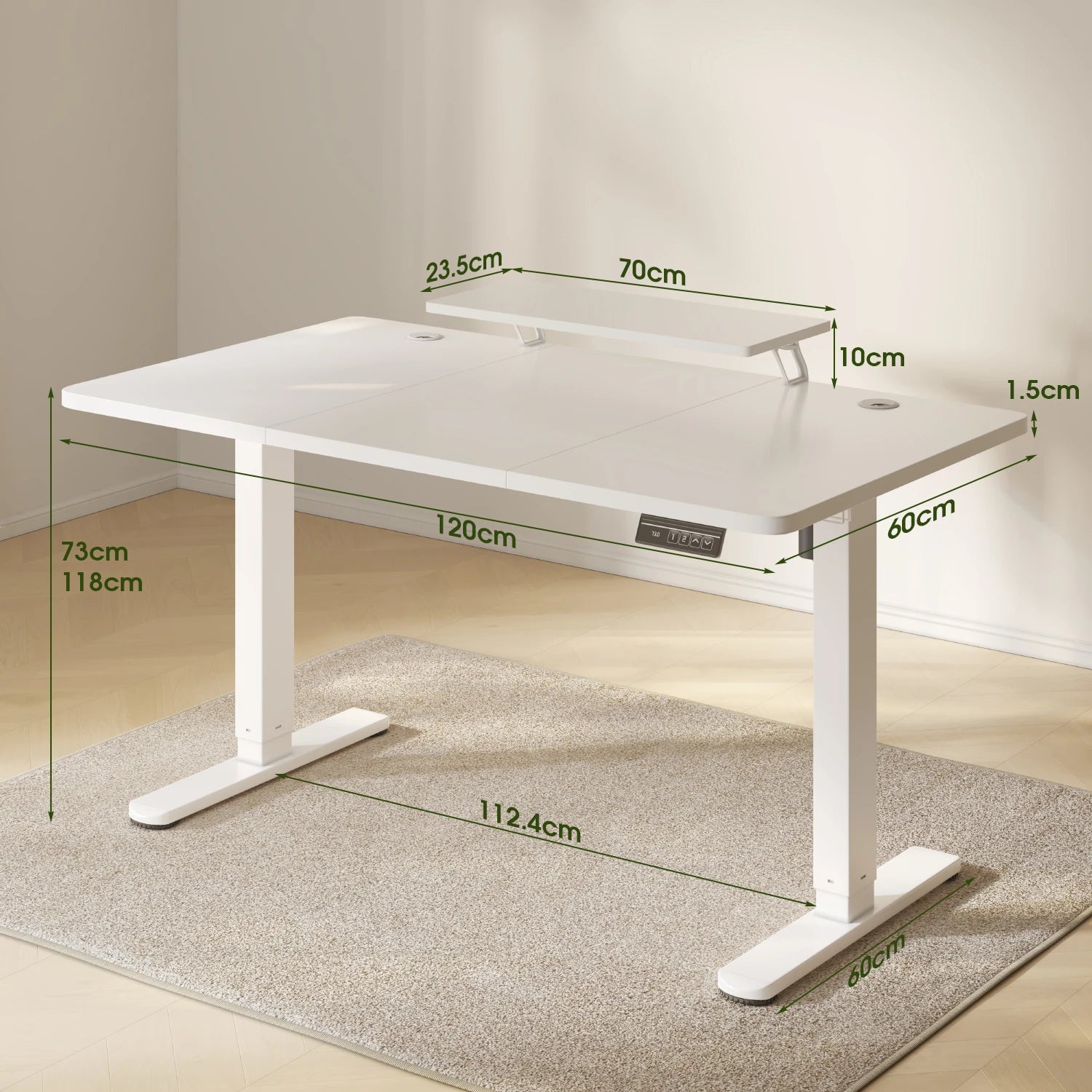 Devoko Height Adjustable desk Electric 120 × 60cm with Monitor Stand Ergonomic Seat Standing Desk (White)