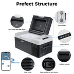 Patbrela 20L Car Refrigerator 12V Compressor Fridge 12/24V DC 100-240V AC Portable Compressor Cooler Box for Camping Travel with APP Camping Fridge