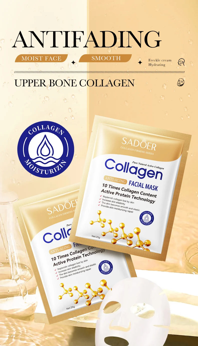 10PCS Collagen Anti Wrinkle Facial Mask Anti Aging Fade Fine Lines Firm Skin Moisturizing Brightening SkinCare Korean Cosmetics