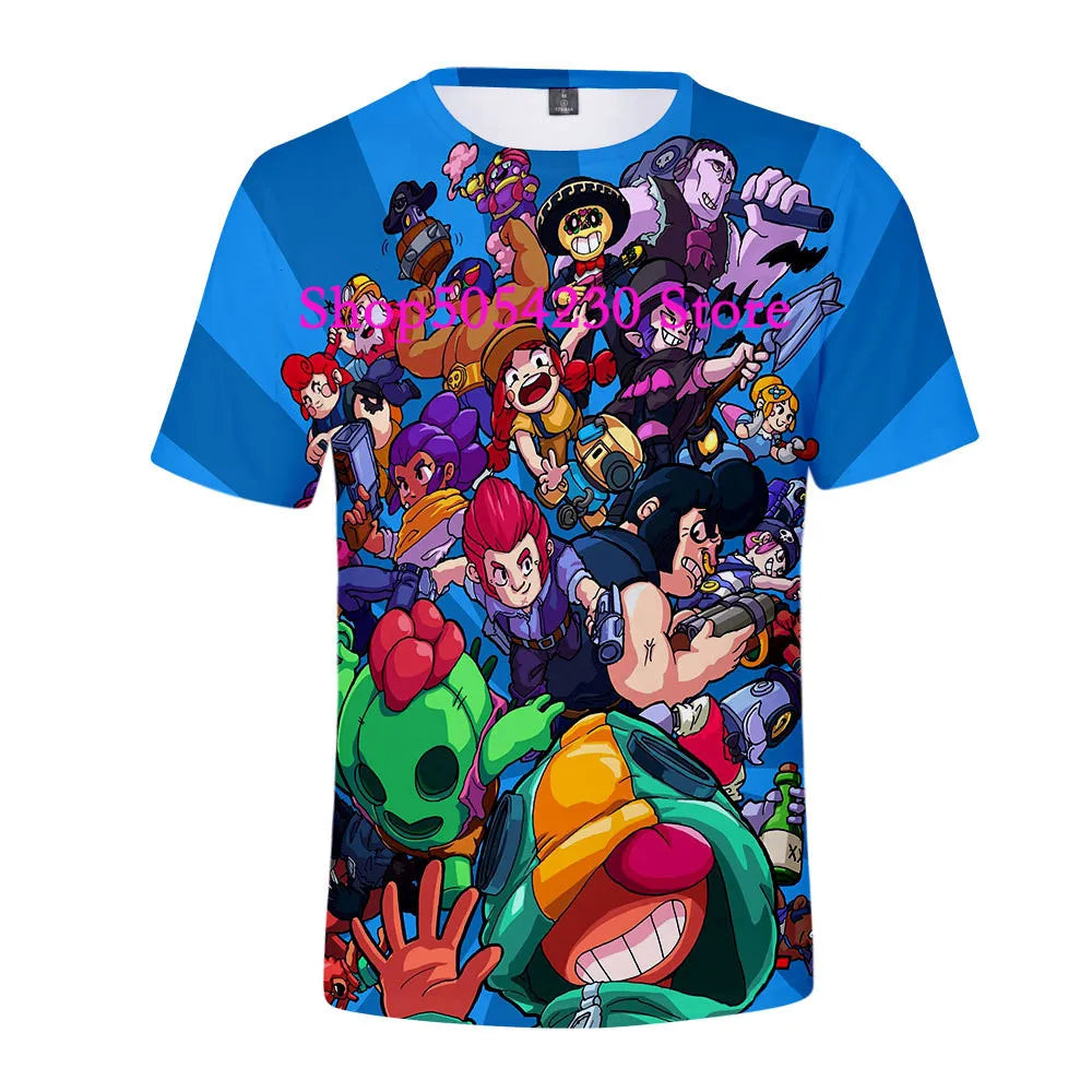 Boys Summer T-shirt Tees Brawl-Stars Anime Figures Leon Cartoon Characters Kids Cosplay Costumes Crow T Shirt Christmas Gifts