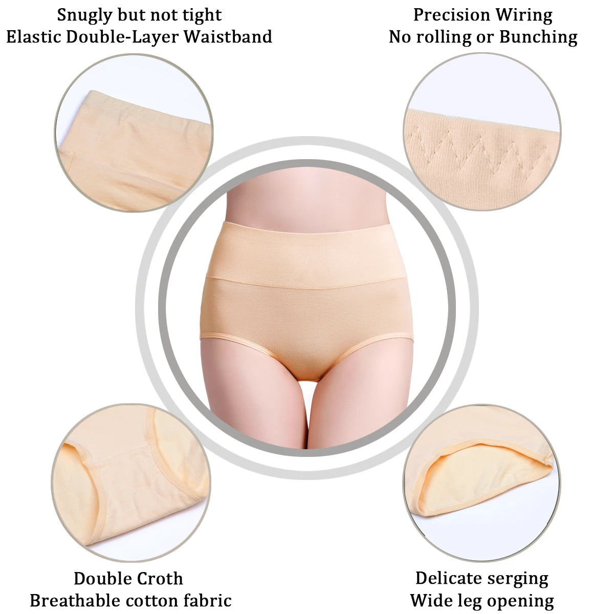 Molasus 5pcs Women's Cotton Panties Seamless Underwear High Waist Full Coverage Ladies Briefs Set Breathable Underpant Plus Size