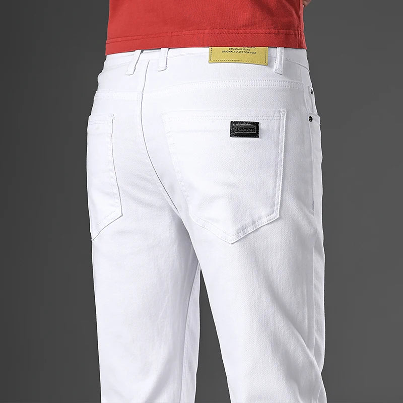 2026 98% Cotton Elastic Cotton Jeans Men's Spring Slim Straight Denim Pants Comfort Large Size Korean Business Casual Trousers