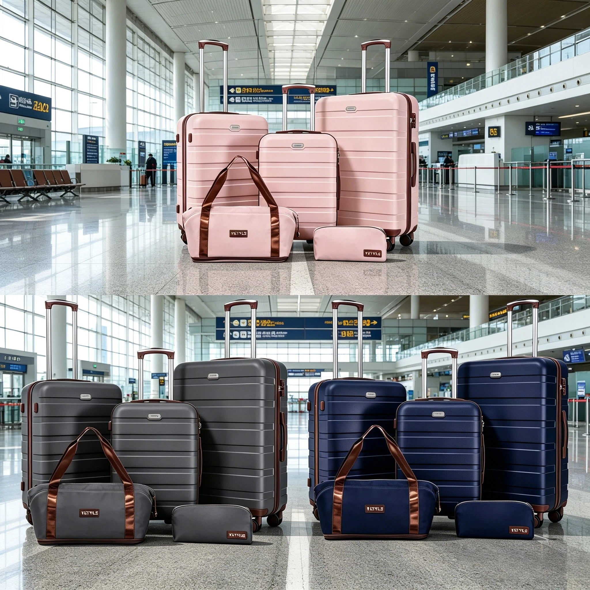 Premium 5-piece Hard Shell Luggage Combo, Multi-size 20/24/28 Inch Travel Trolley Suitcase, Smooth 360° Rolling Wheels with TSA Safety Lock, Complete Travel Set with Handbag & Makeup Bag Main image