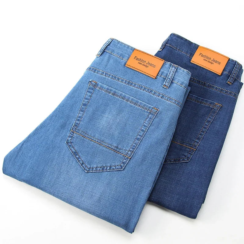 Man Pants Office Business Jeans Men Classic Blue Black Cotton Stretch Straight Denim Pants Male Brand Trousers
