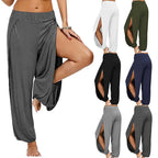 Summer High Slit Haren Pants for Women Sports Yoga Pants Solid Loose Hippie Harem Wide Leg Pants Trousers