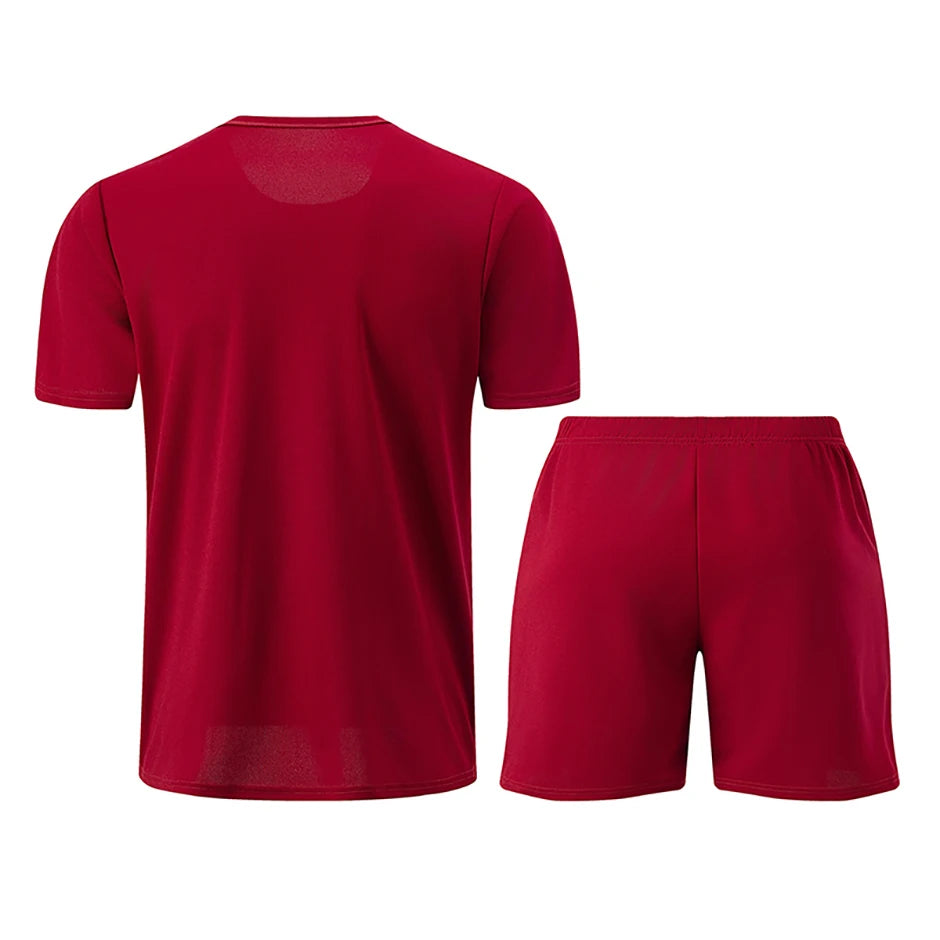 2-Piece Men's Summer Quick drying Sports Suit Loose And Breathable Short Sleeved T-shirt Running And Fitness Black Pocket Shorts