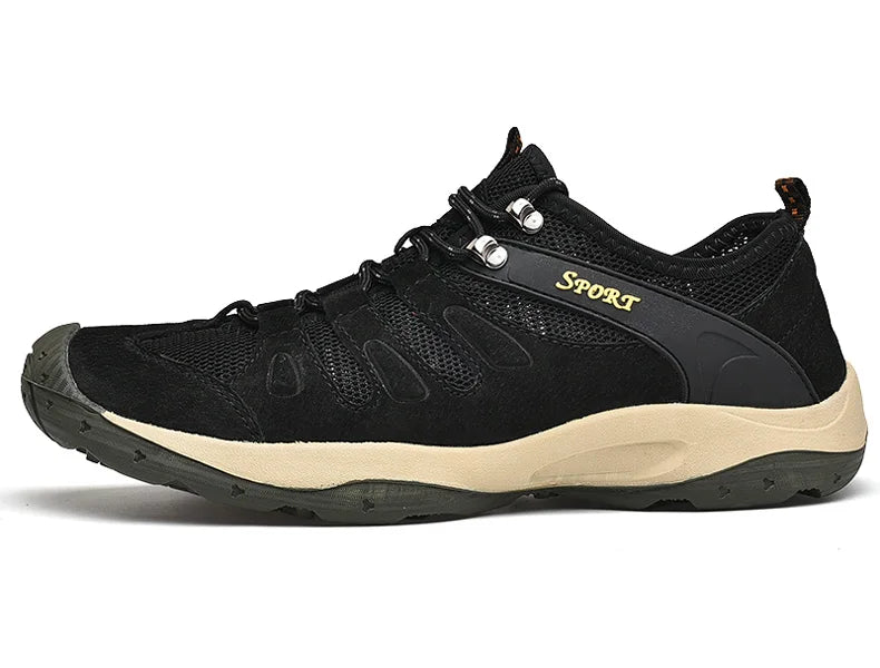 Spring Summer Leather Mesh Outdoor Trekking Shoes Hiking Shoes  Walking Tourism Camping Upstream Sneakers Anti-Slip Breathable