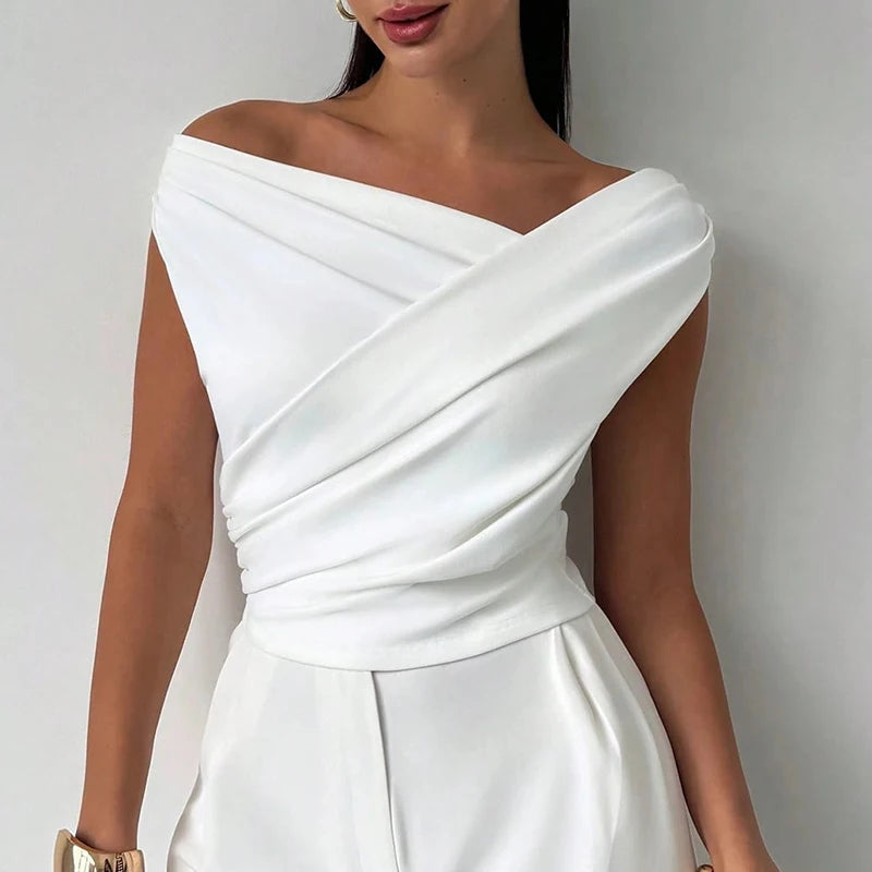 Sexy Short Sleeve Shirt Women Off Shoulder Patchwork Color Basic Tops Woman Summer Blouses Female Elegant Shirt Secondary image