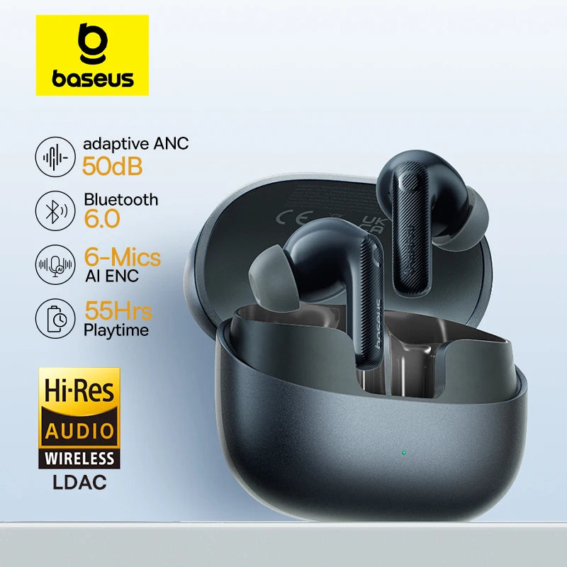 Baseus EP10 Pro ANC Earbuds Wireless Bluetooth 6.0 Earphones 50dB Realtime Adaptive Headphones 6 Mic Hi-Res LDAC IP55  Ear buds Main image