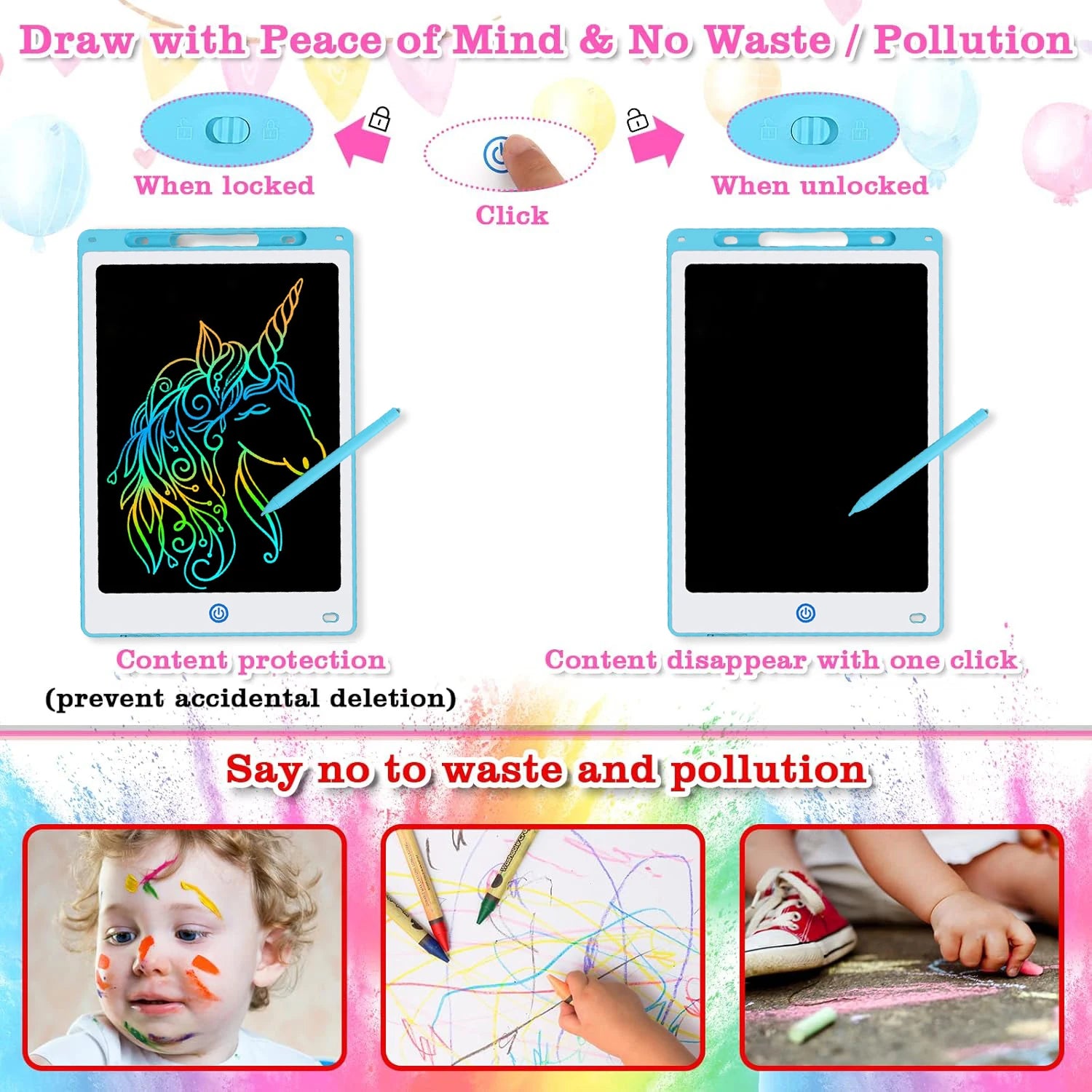 8.5/10/12IN LCD Writing Graphic Tablet for Kids 3-8Years, Reusable Magic Drawing Board with Stylus Erasable Doodle Pad Toy Gift