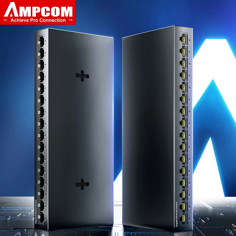 AMPCOM Network Switch 16 Ports Switch Ethernet 1000Mbps Gigabit High Performance Smart Switcher RJ45 Hub Internet Injector Main image