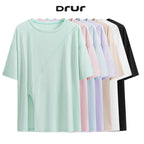 DRUR Women Thin Summer Yoga Shirts Loose Fit Breathable Workout Tops with Side Slits Lightweight Running Sport Tee Athletic Wear