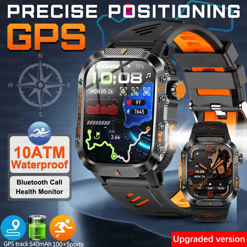 2025New GPS Smart Watch For Xiaomi IOS Military Compass Flashlight Smartwatch Men 10ATM Waterproof 100+Sport Modes BT Call Watch Main image