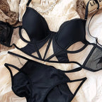 French Thin Cup Women Lingerie Set Sexy Hollow Lace Bra Set Summer Mesh Comfort Breathable Underwear Fish Bone Tops Intimates