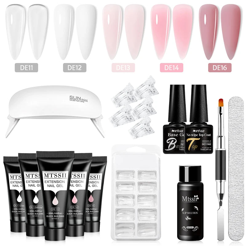 24PCS/Set 20ml Poly Naili Extension Gel  Kit Mini UV Lamp Sealer With Base Top Coat Professional Poly UVNail Gel Kit Starter Kit