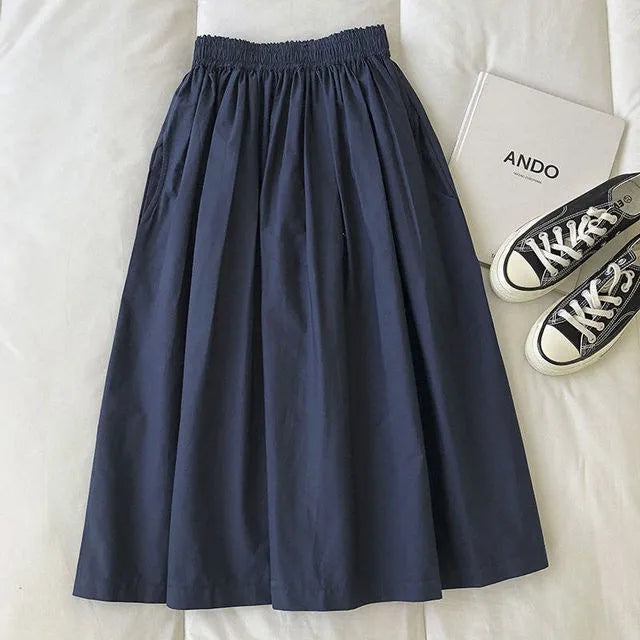 Women Black skirt midi High waist korean style Pleated a line Vintage Clothing 2026 new Summer Casual Fashion Ladies Work Wear