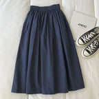 Women Black skirt midi High waist korean style Pleated a line Vintage Clothing 2026 new Summer Casual Fashion Ladies Work Wear