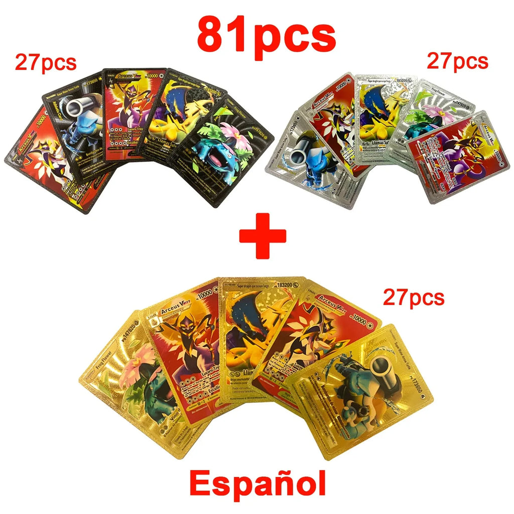 30-165pcs Gold Pokemon Colorful Card Set Black Vmax Vstar Sliver GX Box Pikachu Carta Charizard German French Spanish Game Cards