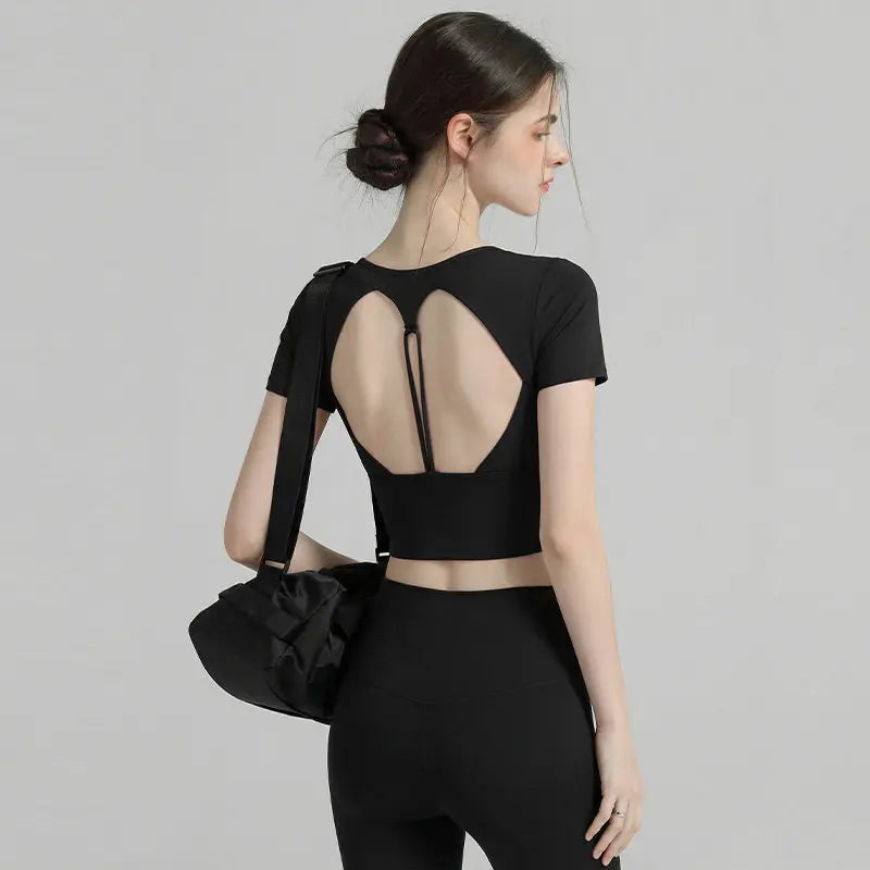 Women's Pilates Training Fitness Chest Cushion Yoga Top Quick Drying Breathable Sports Short Sleeve High-End Feeling Yoga Shirt