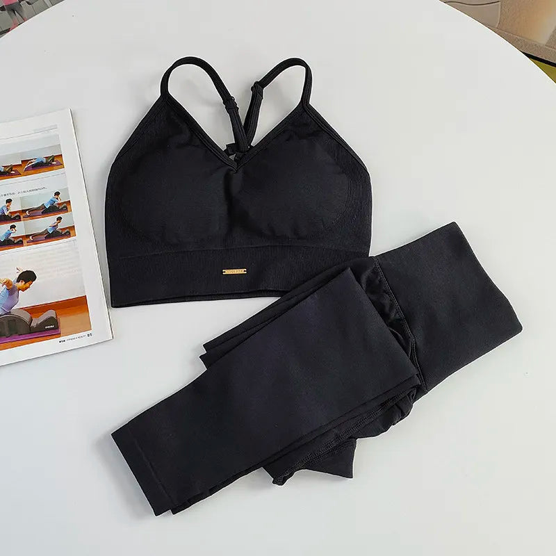 Women's Seamless Yoga Suit High Waist Sports Bra Leggings Gym Set Fitness Suit Workout Leggings Set Pilates Sportswear Outfit