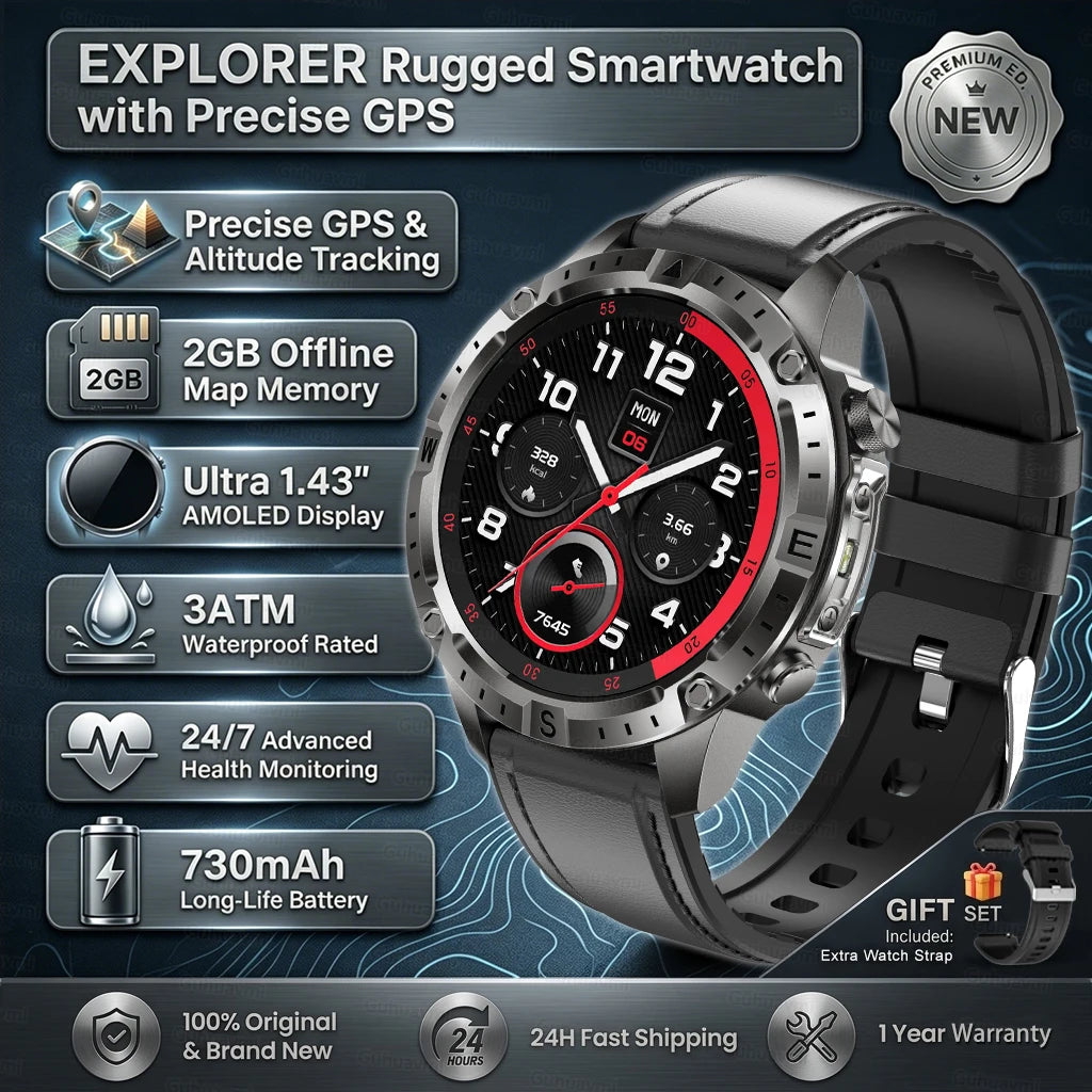 Smart Watch for Men GPS Offline Maps 2G ROM 10ATM Waterproof Heart Rate Diving Skiing Hiking Rugged Durable Smartwatch Men Women
