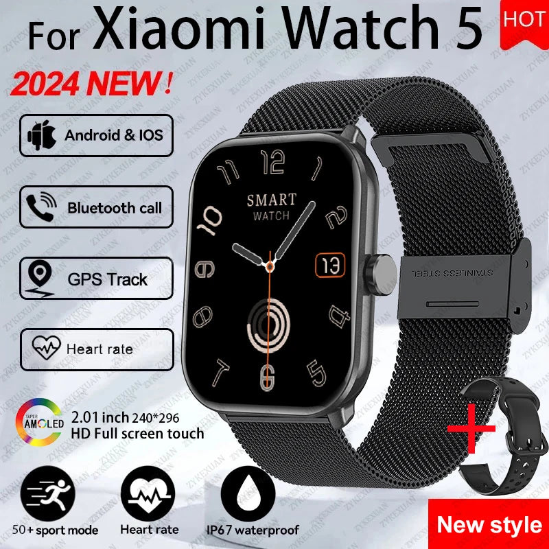For Xiaomi Watch 5 Smart Watch Men HD AMOLED Screen Heart Rate Bluetooth Calling GPS Tracking Waterproof Sports SmartWatch Women