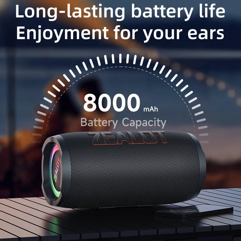 ZEALOT-S76 50W Portable Super Subwoofer Portable Speaker Home Outdoor Waterproof Column Bluetooth Speaker Sound Box