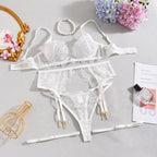 Elegant Lingeries Sexy Hot Exclusive Coffee Bra Belt Thong 3PC with Leg Circles Cute Intimate Lace Tempted Tipsy Set
